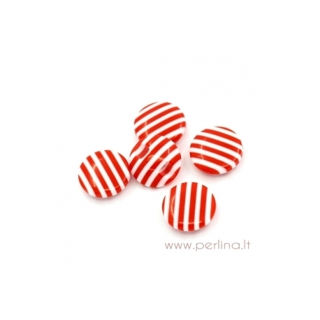 Resin button, red and white stripe, 14,5 mm 