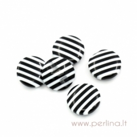 Resin button, black and white stripe, 14,5 mm 