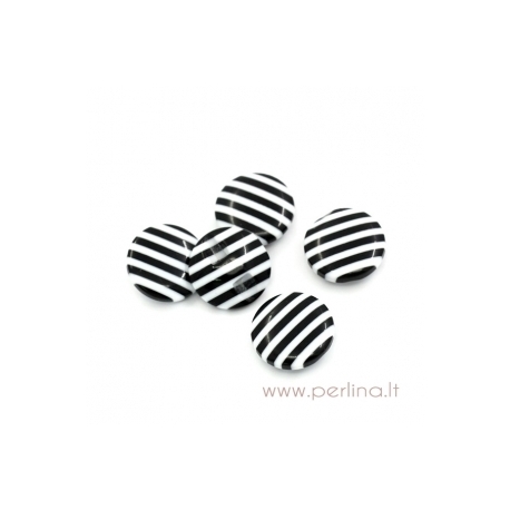 Resin button, black and white stripe, 14,5 mm 