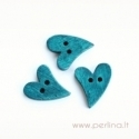 Wood button "Heart", aqua, 21x17 mm