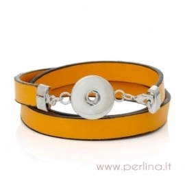 PU leather snaps chunk buttons bracelet, dark yellow, 60 cm