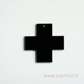 Org. stiklo detalė-pakabukas "Kryžius", juodos sp., 3x3 cm