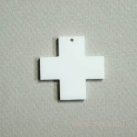 Plexiglass finding-pendant "Cross", white, 3x3 cm