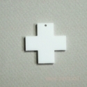 Org. stiklo detalė-pakabukas "Kryžius", baltos sp., 3x3 cm