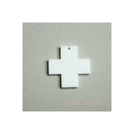Org. stiklo detalė-pakabukas "Kryžius", baltos sp., 3x3 cm
