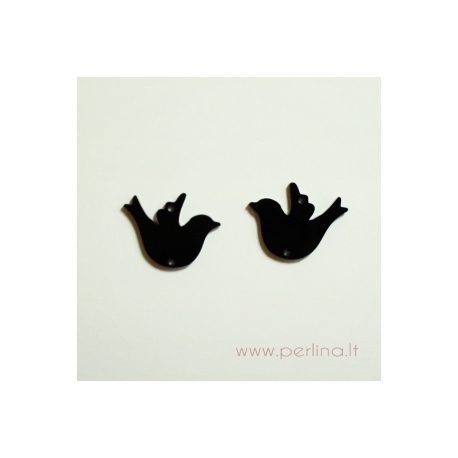 Org. stiklo detalė-intarpas "Paukštelis", juoda sp., 3x2,3 cm