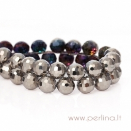 Glass bead, silver tone mixed AB, 8 mm, 1 pc