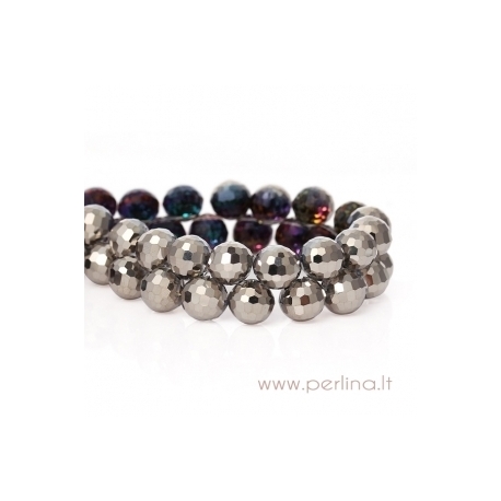 Glass bead, silver tone mixed AB, 8 mm, 1 pc