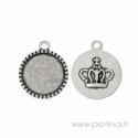 Cabochon setting pendant "Crown", antique silver, 26x22 mm