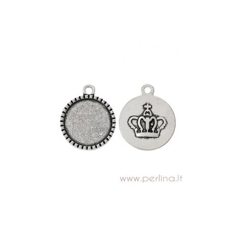 Cabochon setting pendant "Crown", antique silver, 26x22 mm