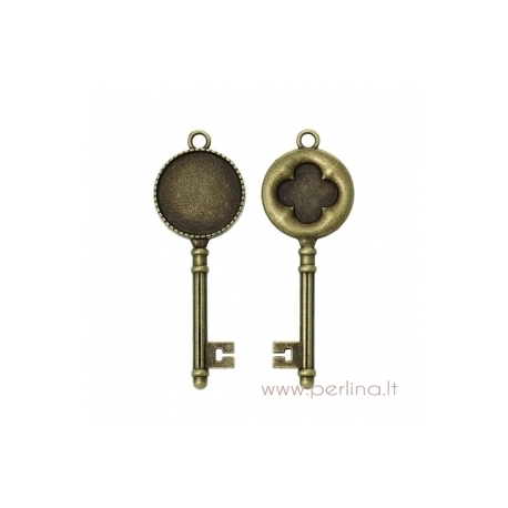 Cabochon setting pendant "Key", antique bronze, 6,2x2,2 mm
