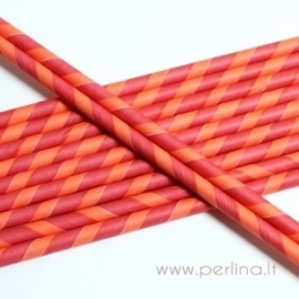 Paper straw, red-peach, striped, 1 pc