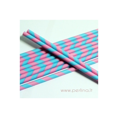 Paper straw, rose-light blue, striped, 1 pc