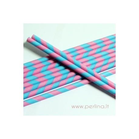 Popierinis šiaudelis, dryžuotas, rožinė-žydra sp., 1vnt