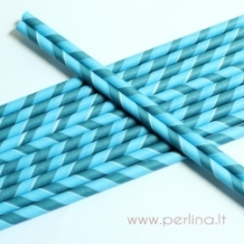 Paper straw, blue-light blue, striped, 1 pc