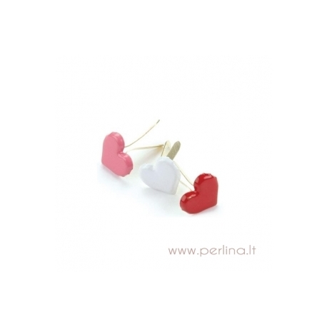 Painted Metal Paper Fasteners "Hearts - Red, White & Pink", 50 pcs