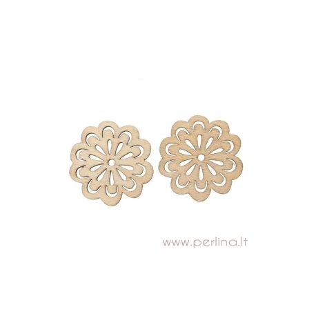 Wood embellishment flower, 3x2,9 cm, 1 pc