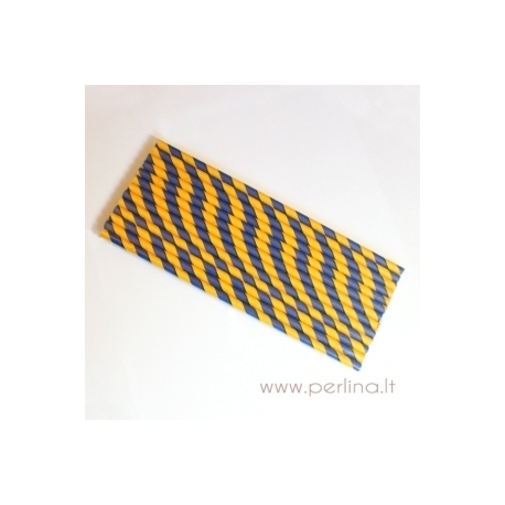 Paper straws, striped, dark yellow & blue, 25 pcs