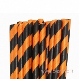 Paper straws, striped, orange & black, 25 pcs