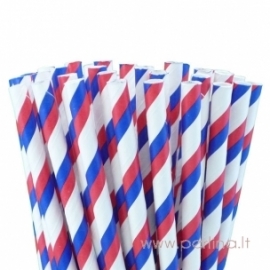 Paper straws, striped, red, blue & white, 25 pcs