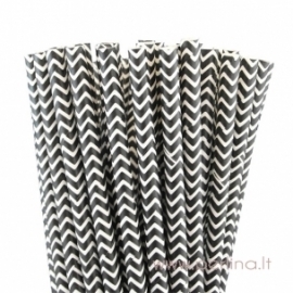 Paper straws, chevron, black & white, 25 pcs