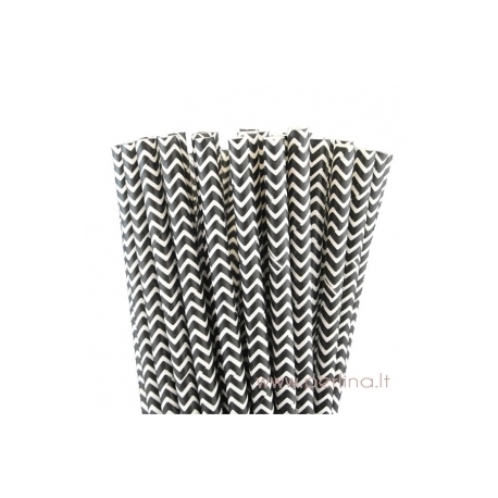 Paper straws, chevron, black & white, 25 pcs