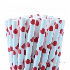 Paper straws, hearts, red & white, 25 pcs