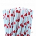 Paper straws, hearts, red & white, 25 pcs