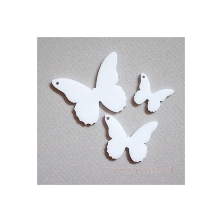 Org. stiklo detalė-pakabukas "Drugelis 4", baltas, 4x3,2 cm