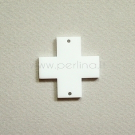 Org. stiklo detalė-intarpas "Kryžius", baltas, 3x3 cm