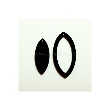 Org. stiklo detalė-pakabukas "Lašas", juodas, 4x2 cm