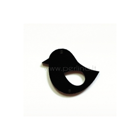 Plexiglass finding-connector "Little bird 2", black, 3,3x2,8 cm
