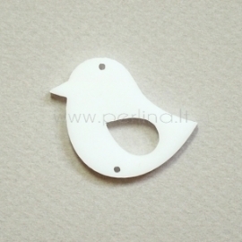 Plexiglass finding-connector "Little bird 2", white, 3,3x2,8 cm