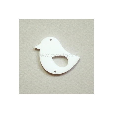 Plexiglass finding-connector "Little bird 2", white, 3,3x2,8 cm