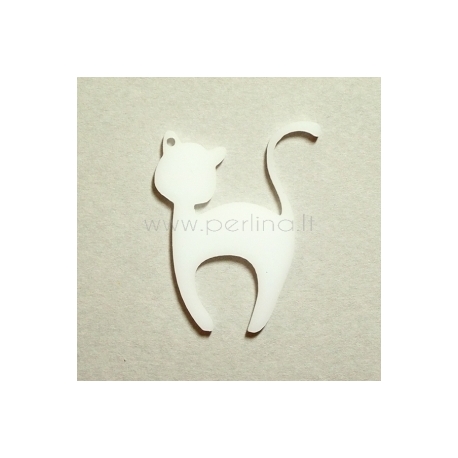 Plexiglass finding-pendant "Cat 1", white, 4x3,2 cm