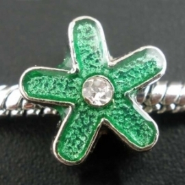 Pandora bead "Flower", enamel, green, 12x6 mm