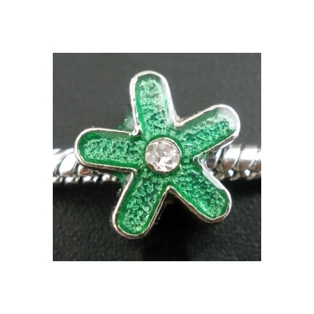Pandora karoliukas "Gėlė", emaliuotas, žalias, 12x6 mm