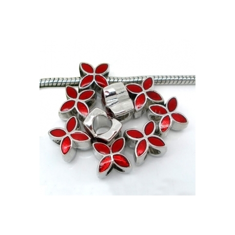 Pandora karoliukas "Keturlapė gėlė", emaliuotas, bordo, 13x10 mm