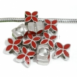 Pandora bead "4 Petals Flower", enamel, red, 13x10 mm