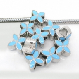 Pandora bead "4 Petals Flower", enamel, aqua, 13x10 mm