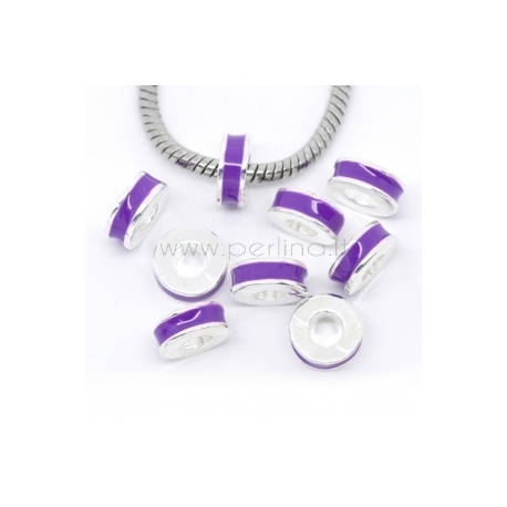 Pandora karoliukas, emaliuotas, violetinis, 11x4,5 mm