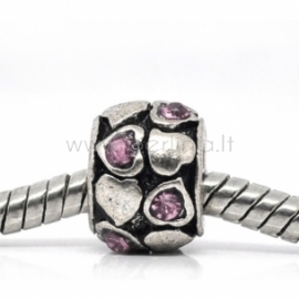 Pandora karoliukas "Širdelė", su kristalais, 9x6 mm