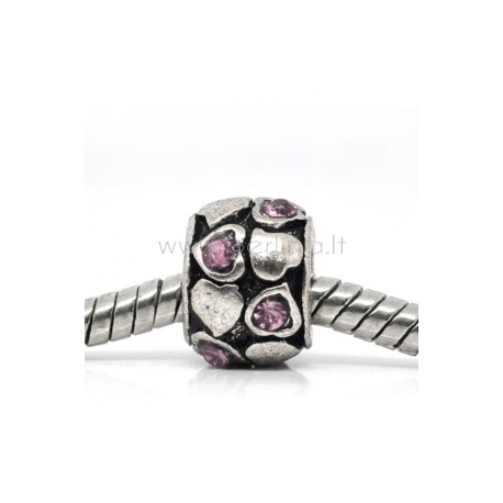 Pandora karoliukas "Širdelė", su kristalais, 9x6 mm