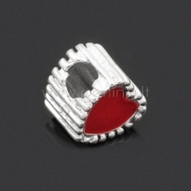 Pandora bead "Heart", enamel, red, 11x10 mm
