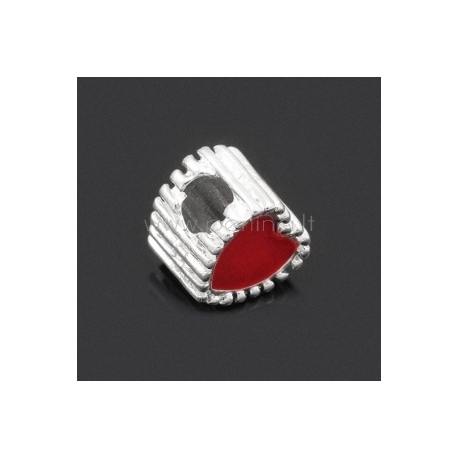 Pandora karoliukas "Širdis", emaliuotas, raudonas, 11x10 mm
