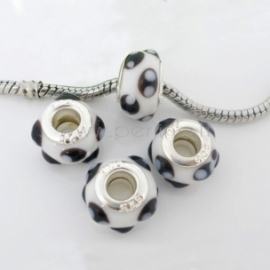 Pandora bead, glass lampwork, white, 14x10 mm