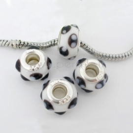 Pandora karoliukas, lampwork, baltas, 14x10 mm
