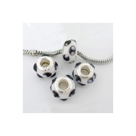 Pandora bead, glass lampwork, white, 14x10 mm