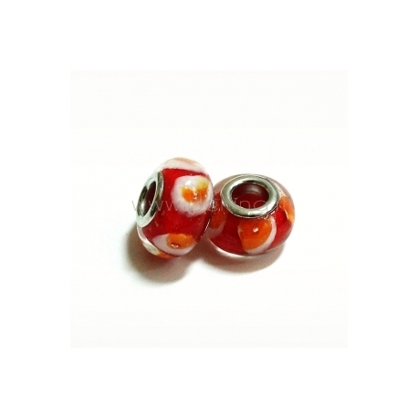 Pandora bead, glass lampwork, red, 14x9 mm