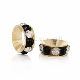 Pandora spacer bead, with black and clear rhinestones, 11x4 mm